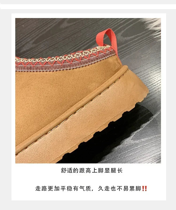 Winter New Cashmere Warm Thick Soles Without Heel-covered Hair Half Slipper Cotton Shoes for Women