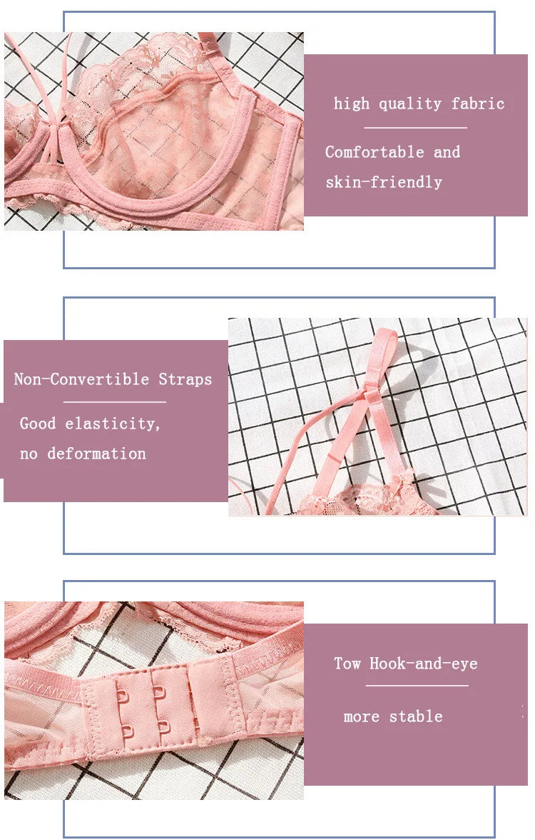 Logirlve Top Ultra-thin Underwear Set Push-up Bra And Panty Sets Hollow Brassiere Gather Sexy Bra