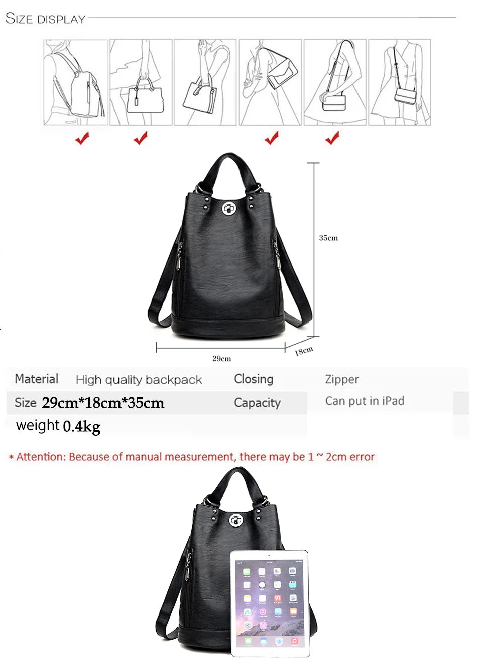 Women Leather Backpacks Multifunction Women Vintage Shoulder Bag Ladies Rucksack Large Capacity