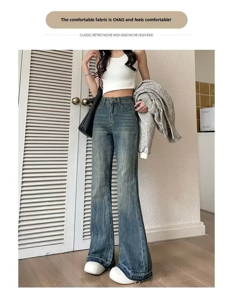 Petite American Style Vintage High-waisted Slimming Jeans For Women Loose-fit Draped Versatile
Denim Trousers