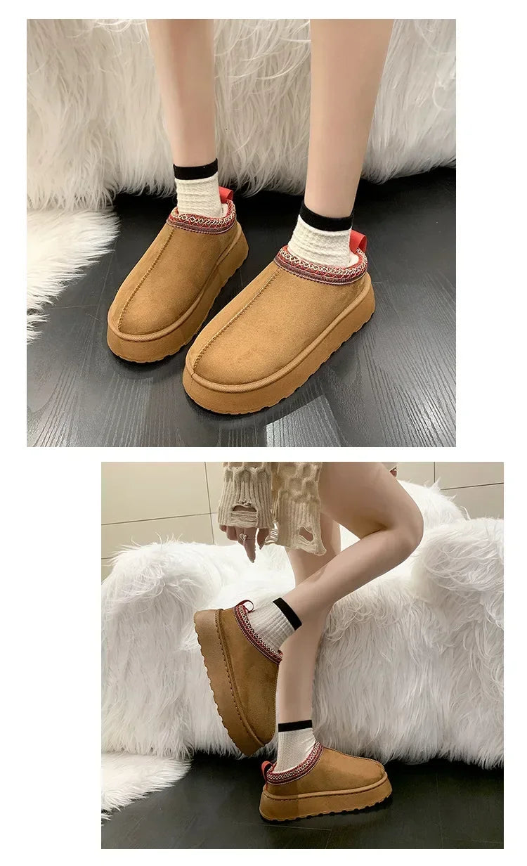 Winter New Cashmere Warm Thick Soles Without Heel-covered Hair Half Slipper Cotton Shoes for Women