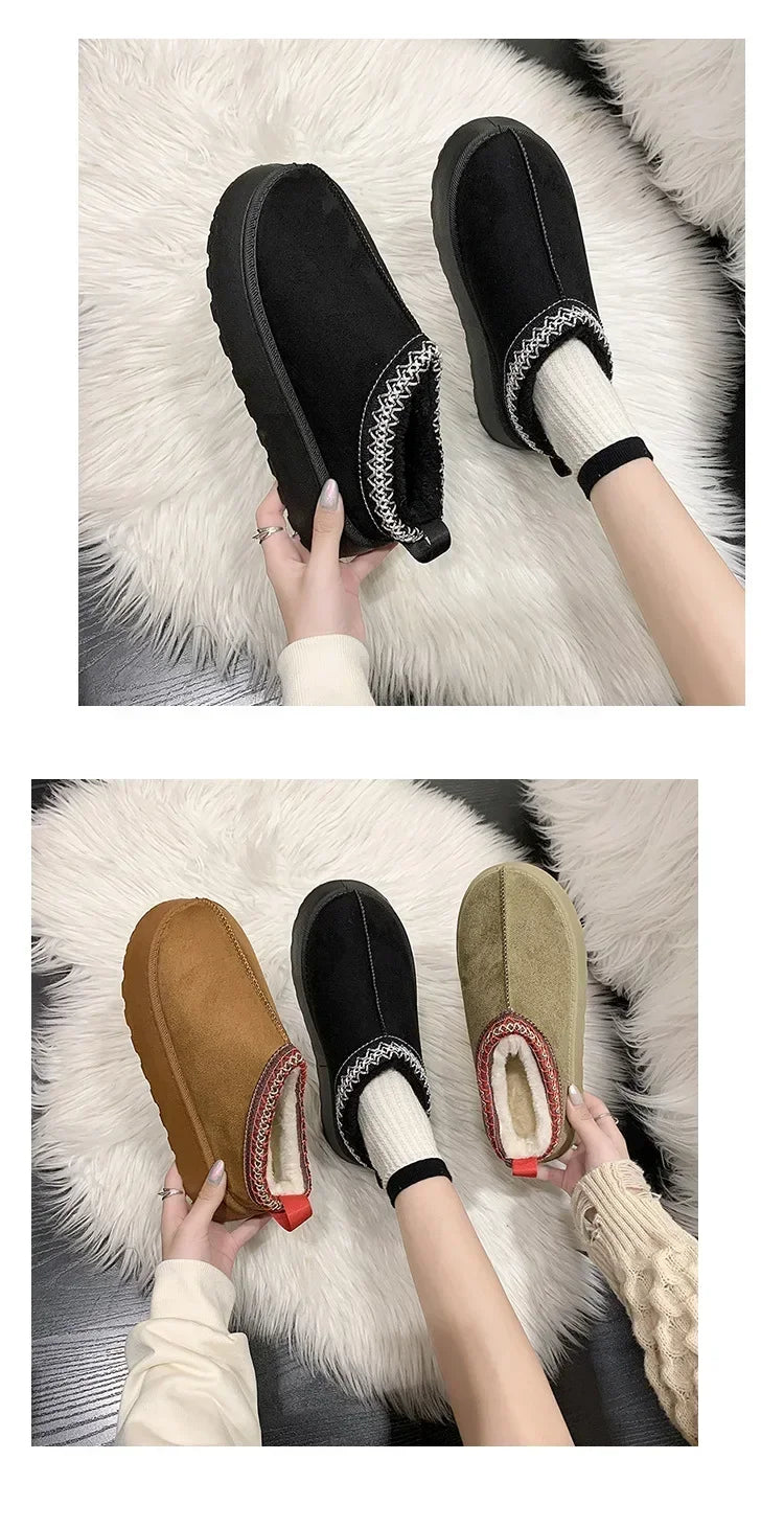 Winter New Cashmere Warm Thick Soles Without Heel-covered Hair Half Slipper Cotton Shoes for Women