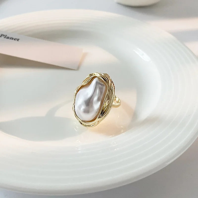 New Design Starfish Imitation Pearl Ring Shape Gold Color Adjustable Rings for Women Fashion Jewelry