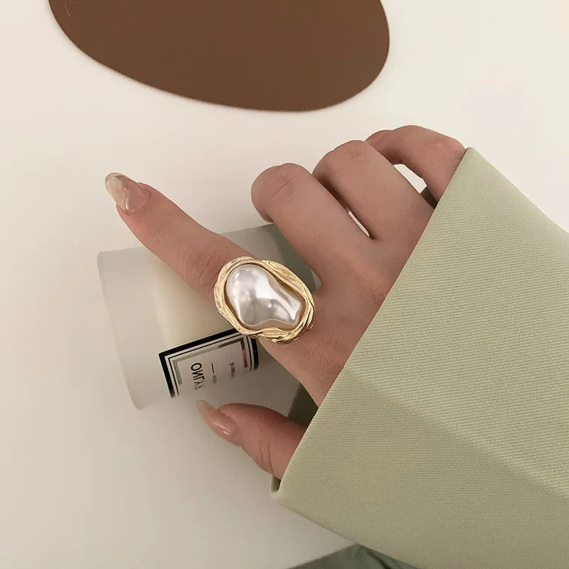 New Design Starfish Imitation Pearl Ring Shape Gold Color Adjustable Rings for Women Fashion Jewelry