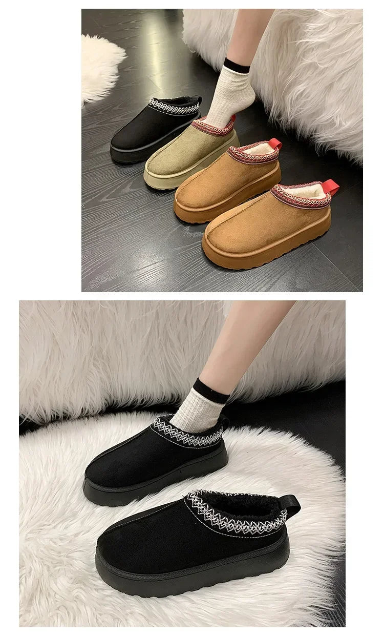 Winter New Cashmere Warm Thick Soles Without Heel-covered Hair Half Slipper Cotton Shoes for Women