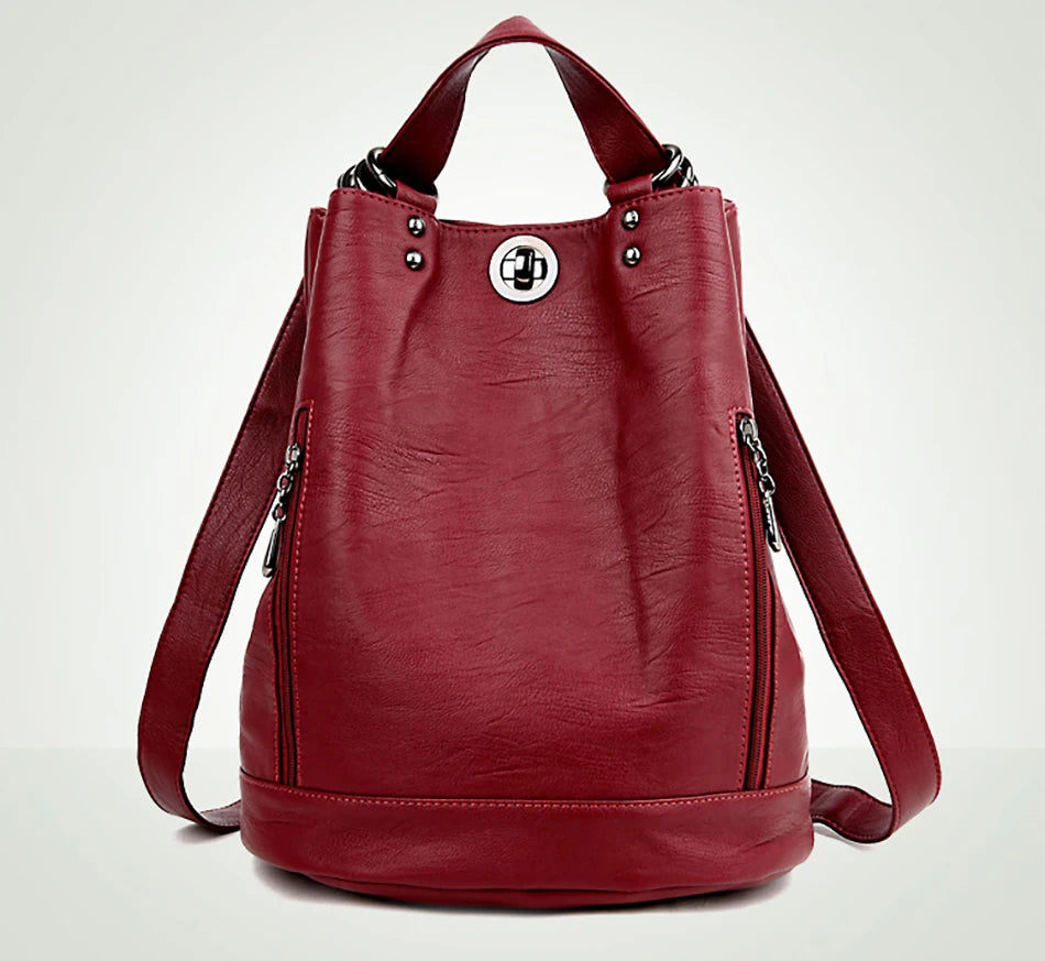 Women Leather Backpacks Multifunction Women Vintage Shoulder Bag Ladies Rucksack Large Capacity