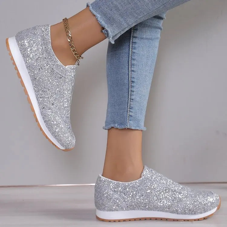 Women's Sneakers Gold Silver Trend Sport Shoes Ladies Outdoor Casual Walking Shoes
