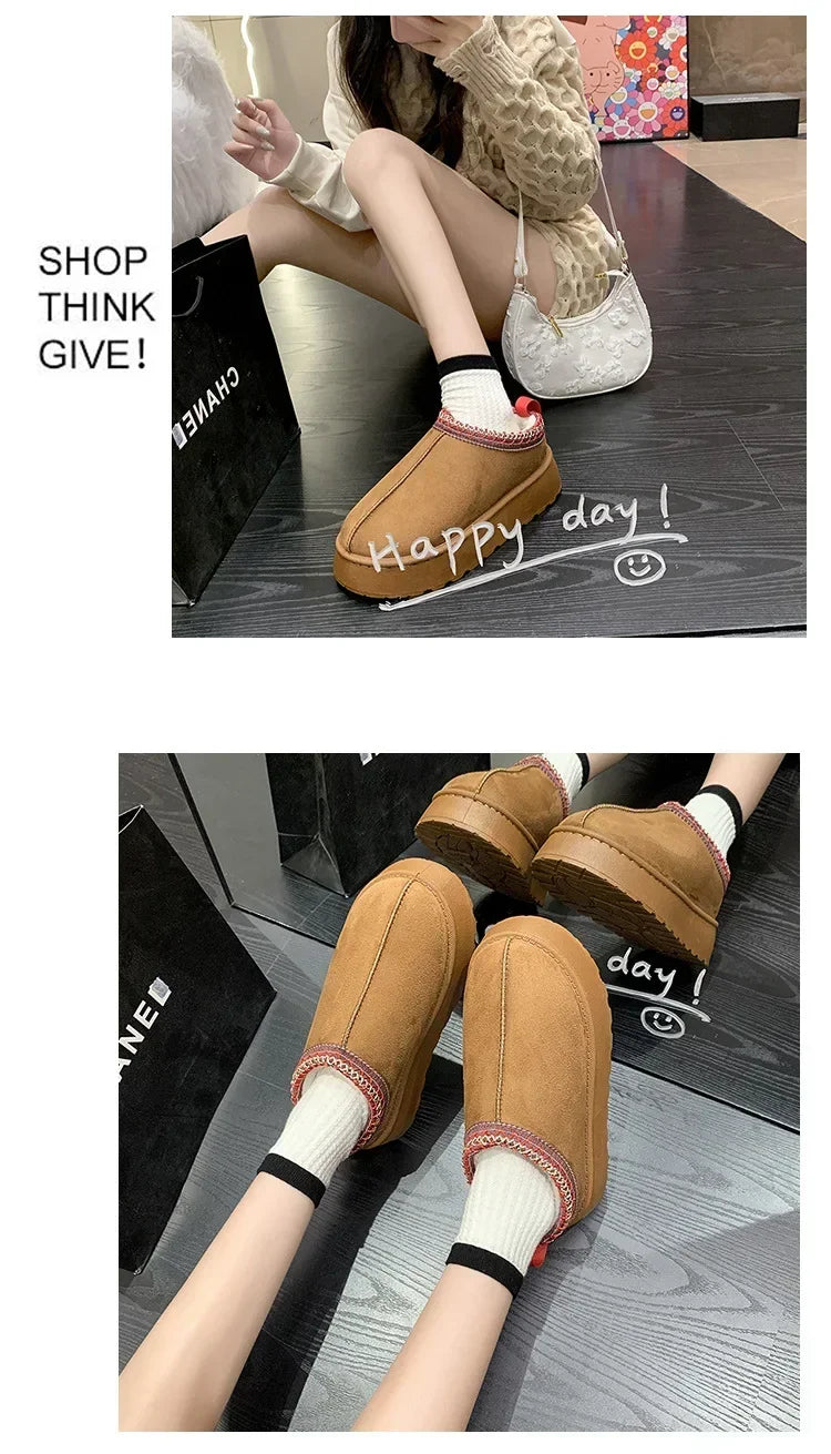 Winter New Cashmere Warm Thick Soles Without Heel-covered Hair Half Slipper Cotton Shoes for Women