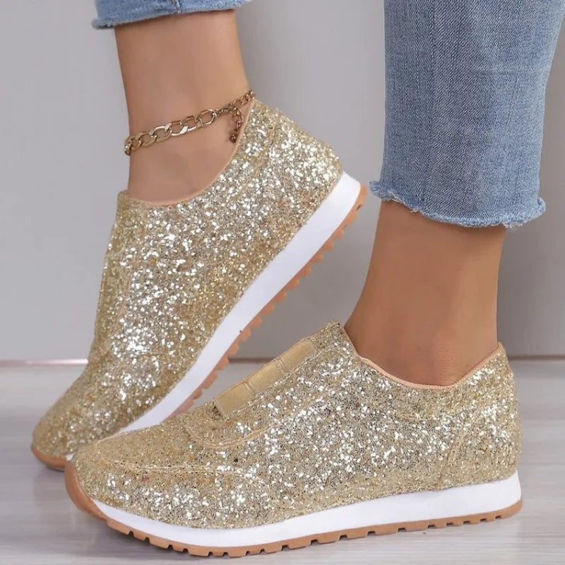 Women's Sneakers Gold Silver Trend Sport Shoes Ladies Outdoor Casual Walking Shoes