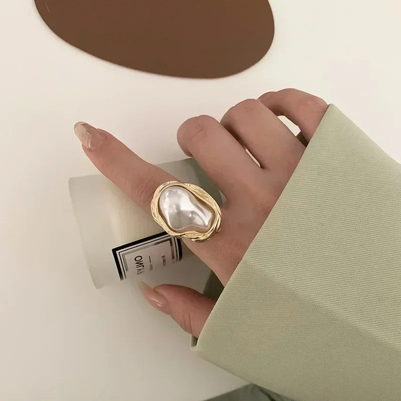 New Design Starfish Imitation Pearl Ring Shape Gold Color Adjustable Rings for Women Fashion Jewelry
