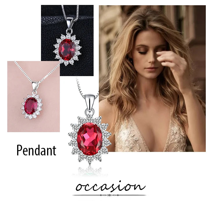 JewelryPalace Princess Diana Created Blue Sapphire Ruby Simulated Emerald 925 Sterling Silver Pendant Necklace Women No Chain