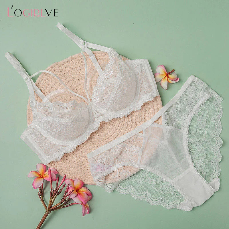 Logirlve Top Ultra-thin Underwear Set Push-up Bra And Panty Sets Hollow Brassiere Gather Sexy Bra