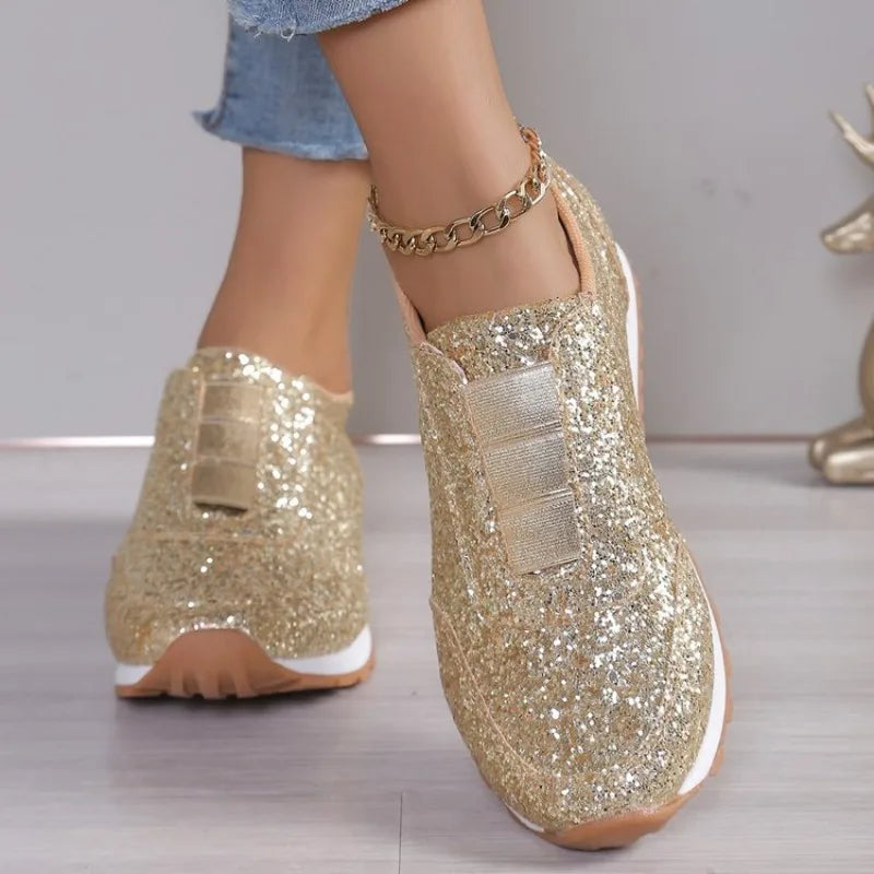 Women's Sneakers Gold Silver Trend Sport Shoes Ladies Outdoor Casual Walking Shoes