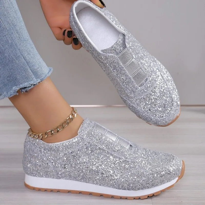 Women's Sneakers Gold Silver Trend Sport Shoes Ladies Outdoor Casual Walking Shoes