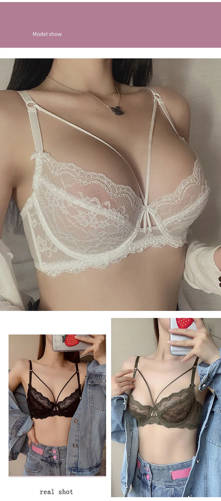 Logirlve Top Ultra-thin Underwear Set Push-up Bra And Panty Sets Hollow Brassiere Gather Sexy Bra