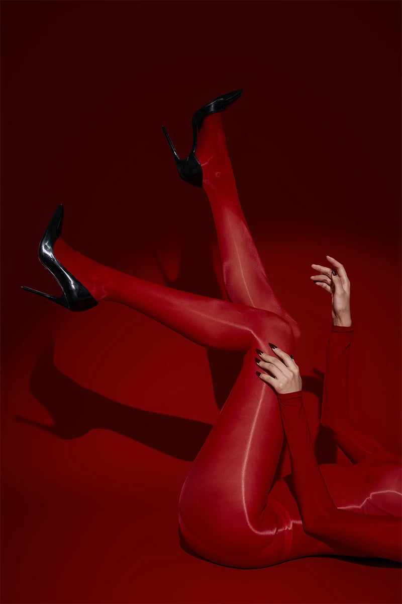 Sexy Cosplay Maid Tights Oil Glossy Elastic Bodysuit Sheer See Through Rompers One-Piece Thong Jumpsuits Leotard Candy Color