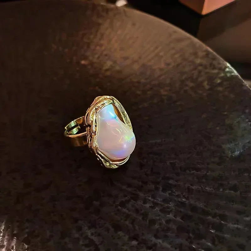New Design Starfish Imitation Pearl Ring Shape Gold Color Adjustable Rings for Women Fashion Jewelry