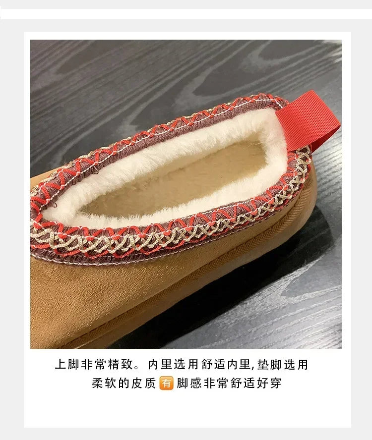 Winter New Cashmere Warm Thick Soles Without Heel-covered Hair Half Slipper Cotton Shoes for Women