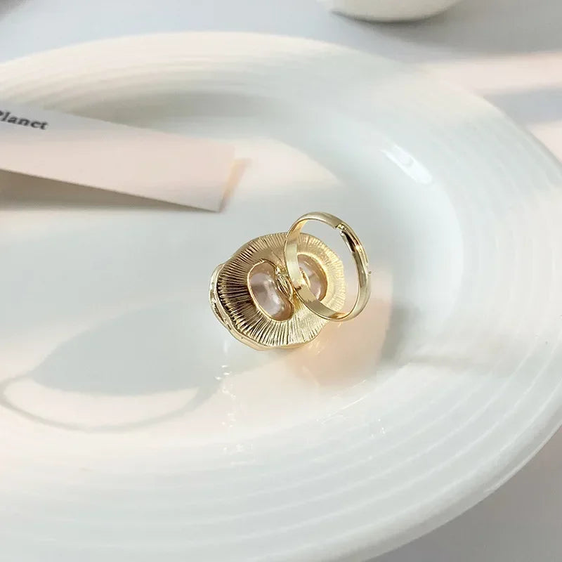 New Design Starfish Imitation Pearl Ring Shape Gold Color Adjustable Rings for Women Fashion Jewelry