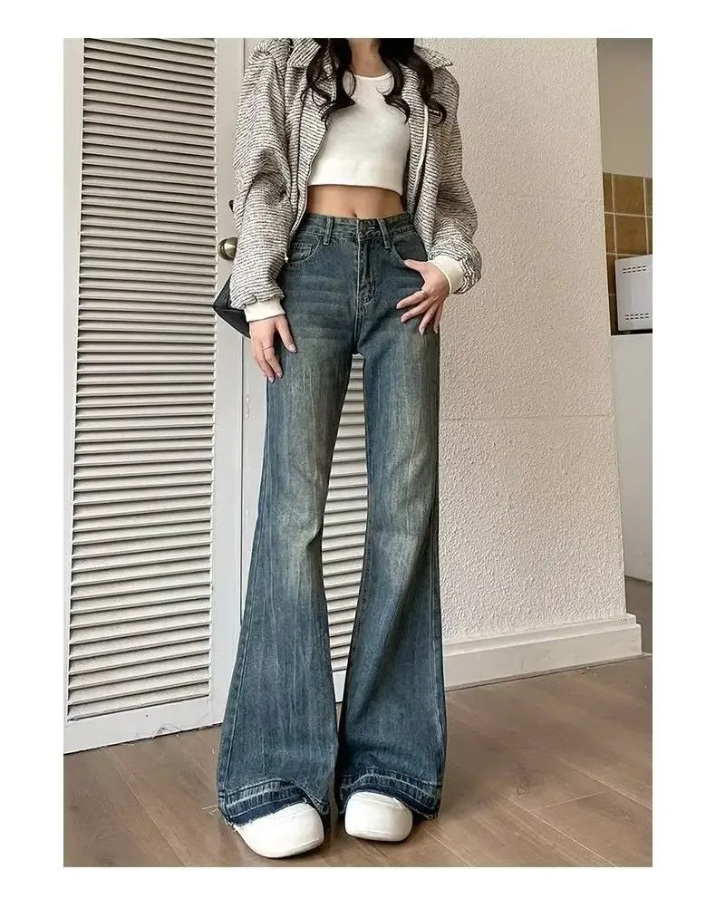 Petite American Style Vintage High-waisted Slimming Jeans For Women Loose-fit Draped Versatile
Denim Trousers