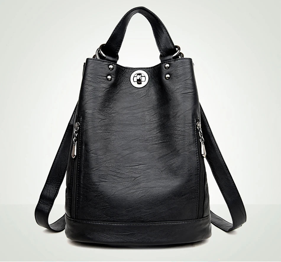 Women Leather Backpacks Multifunction Women Vintage Shoulder Bag Ladies Rucksack Large Capacity