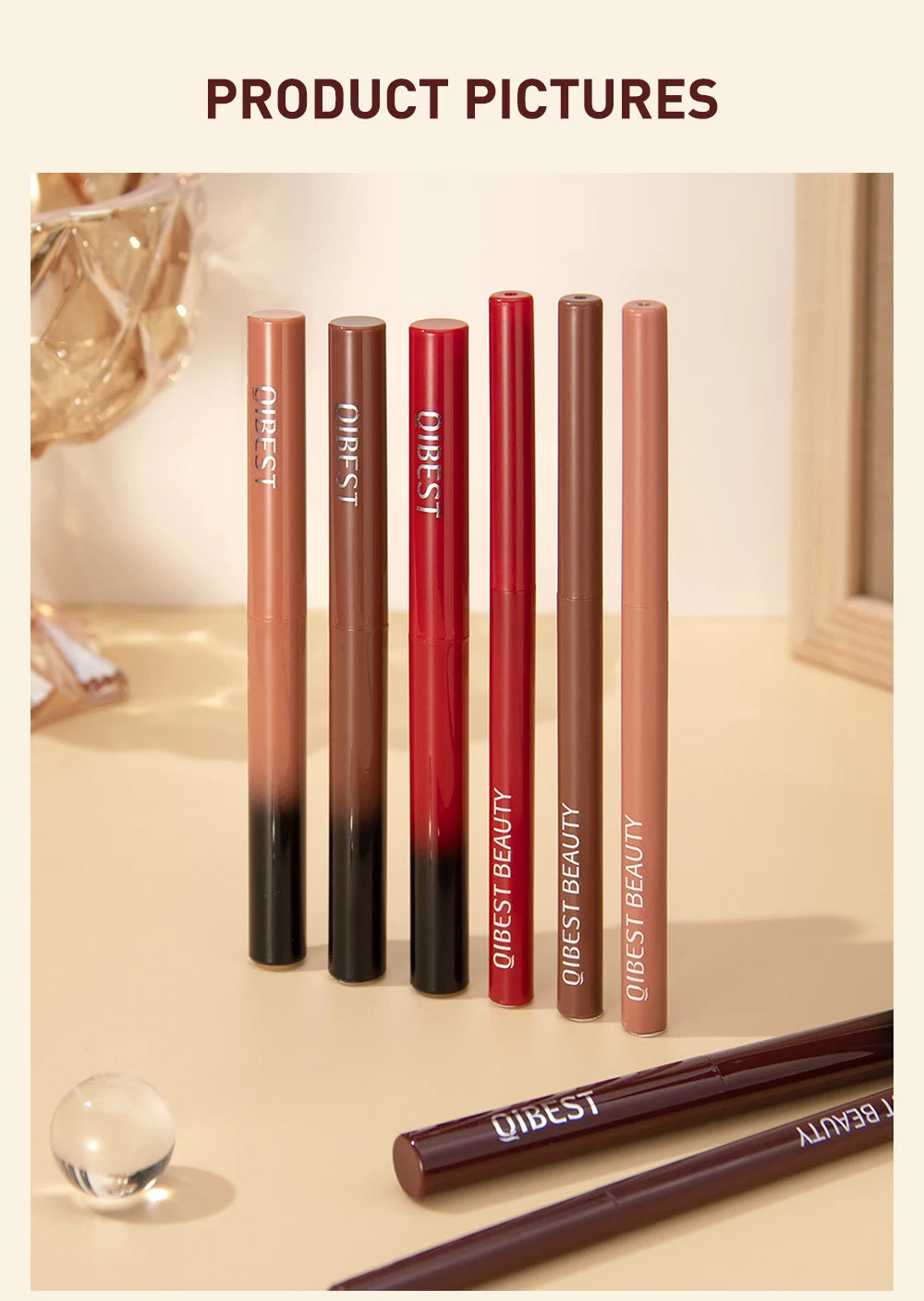 QIBEST 2pcs Lipstick Lipliner Pen Set Matte Nude Lip Liner Pencil Waterproof Long Lasting Lipstick Pen Contour Makeup For Women