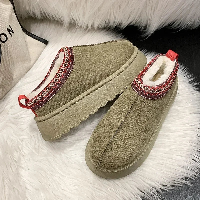 Winter New Cashmere Warm Thick Soles Without Heel-covered Hair Half Slipper Cotton Shoes for Women
