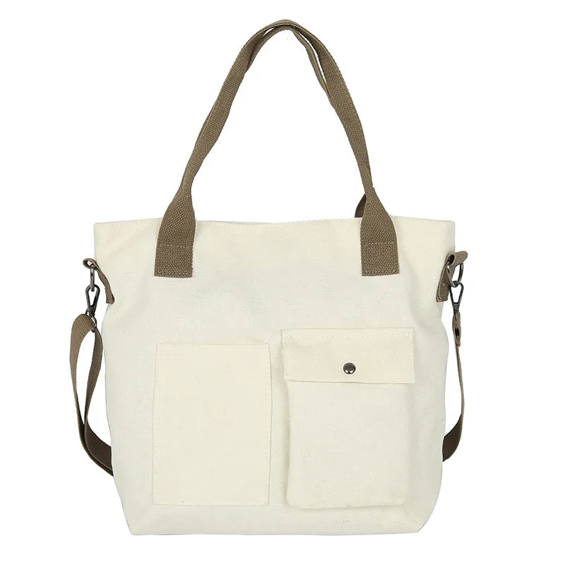 Fashion Canvas Bags students Handbag Shoulder Bag Large Capacity Solid Color Totes Shopper Bag