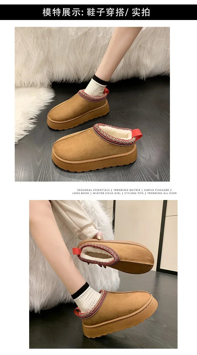 Winter New Cashmere Warm Thick Soles Without Heel-covered Hair Half Slipper Cotton Shoes for Women