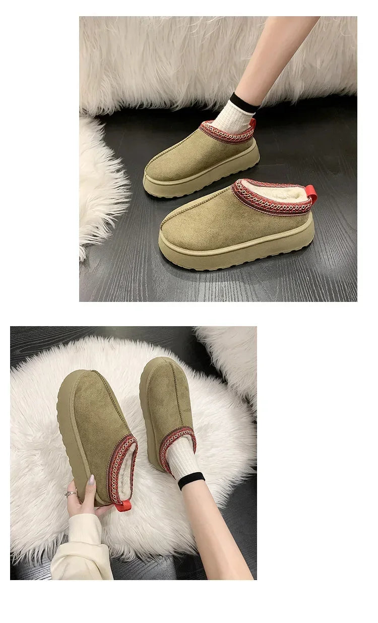 Winter New Cashmere Warm Thick Soles Without Heel-covered Hair Half Slipper Cotton Shoes for Women