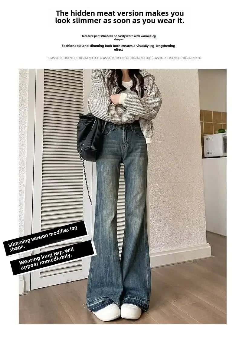 Petite American Style Vintage High-waisted Slimming Jeans For Women Loose-fit Draped Versatile
Denim Trousers