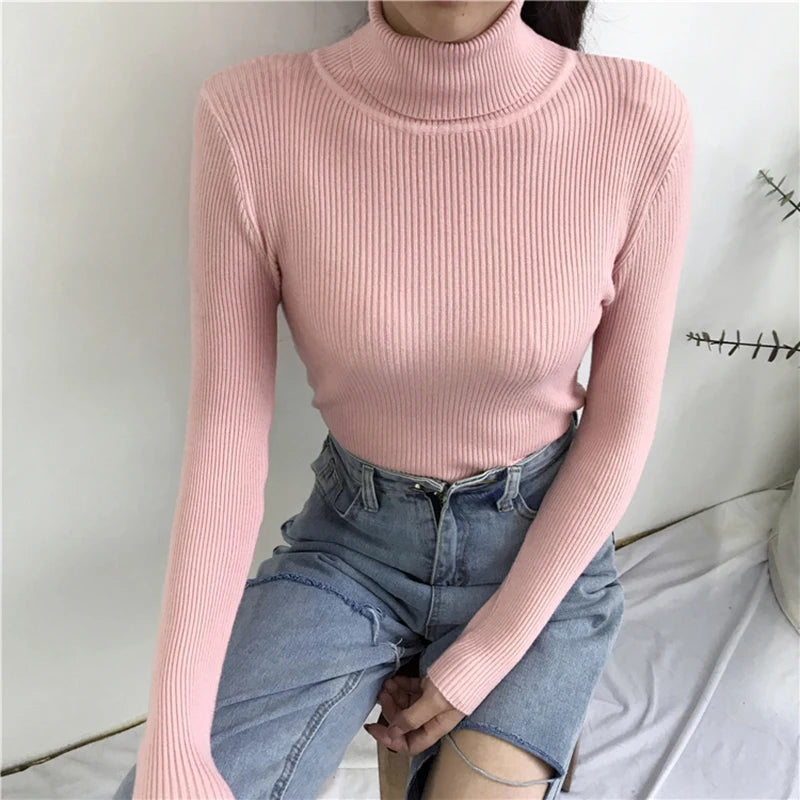 Turtleneck Sweater Womens 2024 Autumn Winter Tops Korean Slim Women Pullover Jumper