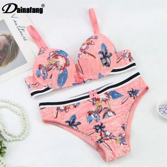 DaiNaFang 2 Pieces BCDE Cup Bras Set  Push Up Underwear Sets
 Bralette Underwire Breathable Lady Lingerie