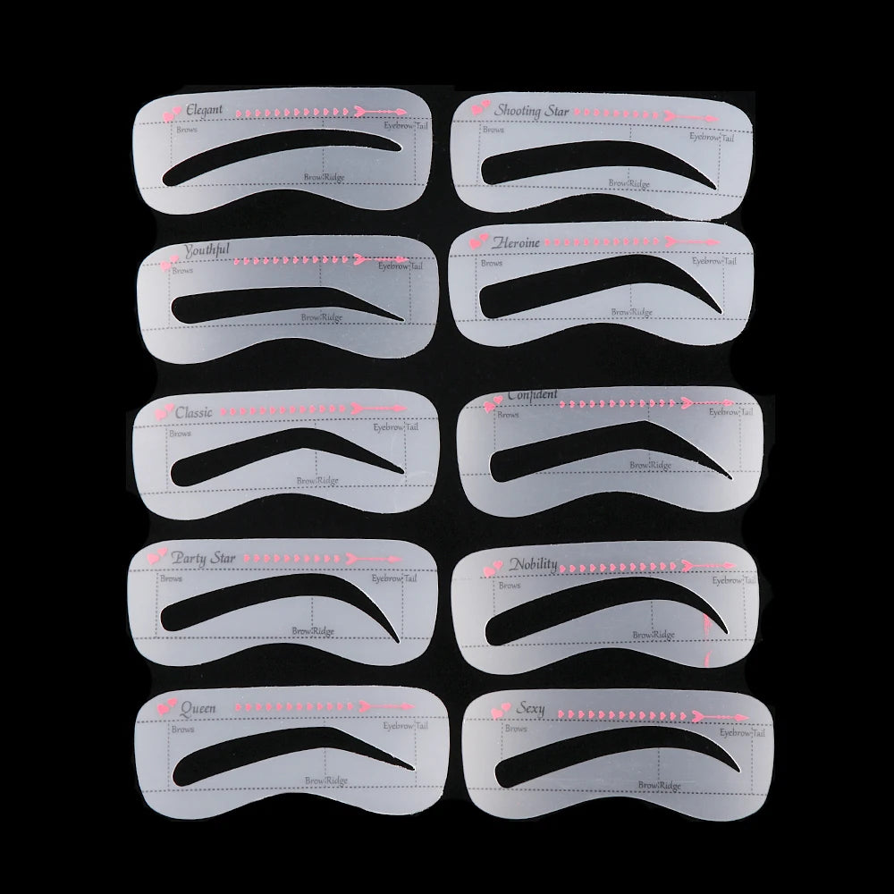 10PCS Women Fashion Eyebrow Stencil Reusable Grooming Shaper Template Eye Makeup Tools Eyebrow Tattoo Cosmetic