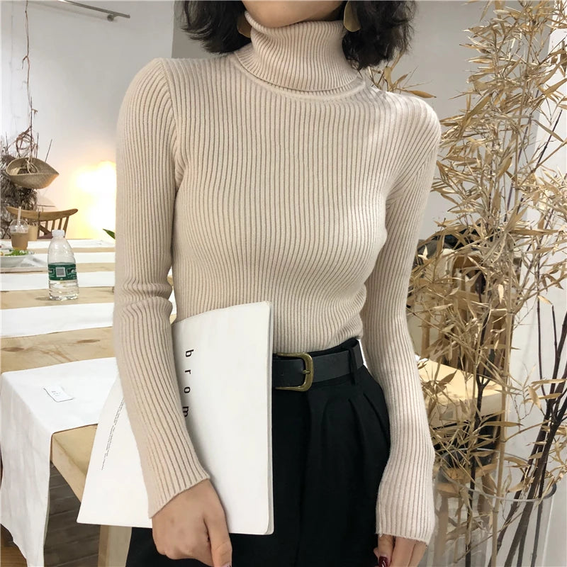 Turtleneck Sweater Womens 2024 Autumn Winter Tops Korean Slim Women Pullover Jumper