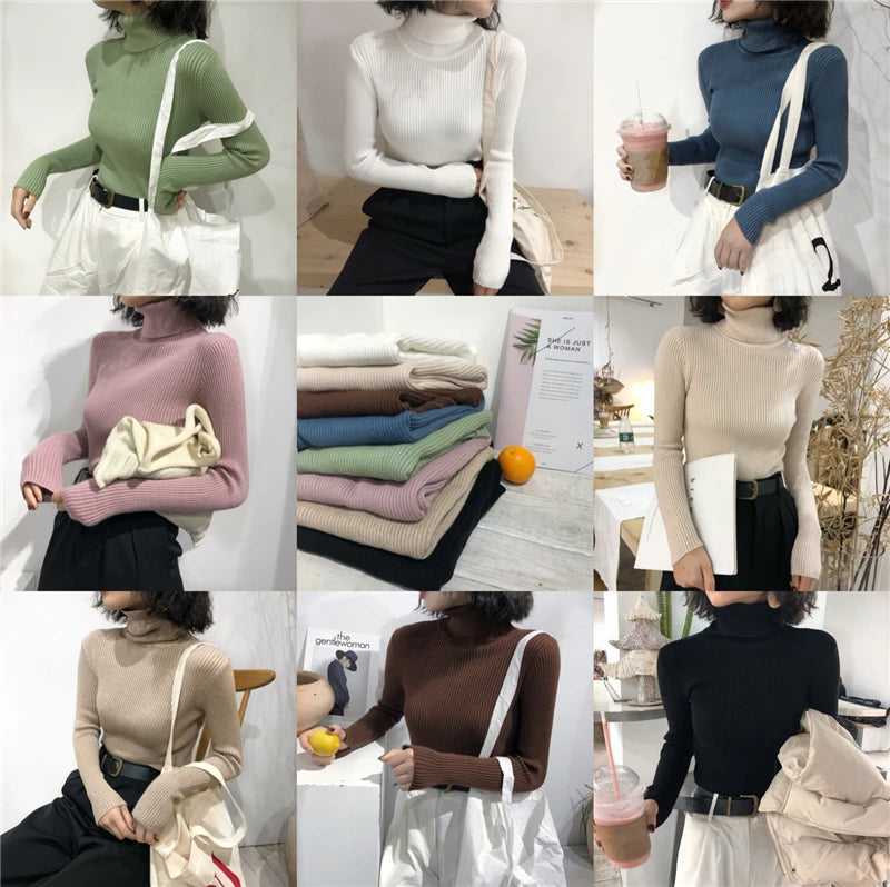 Turtleneck Sweater Womens 2024 Autumn Winter Tops Korean Slim Women Pullover Jumper