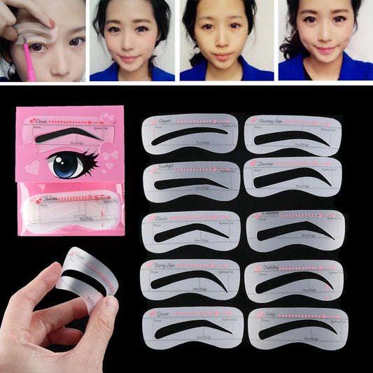 10PCS Women Fashion Eyebrow Stencil Reusable Grooming Shaper Template Eye Makeup Tools Eyebrow Tattoo Cosmetic