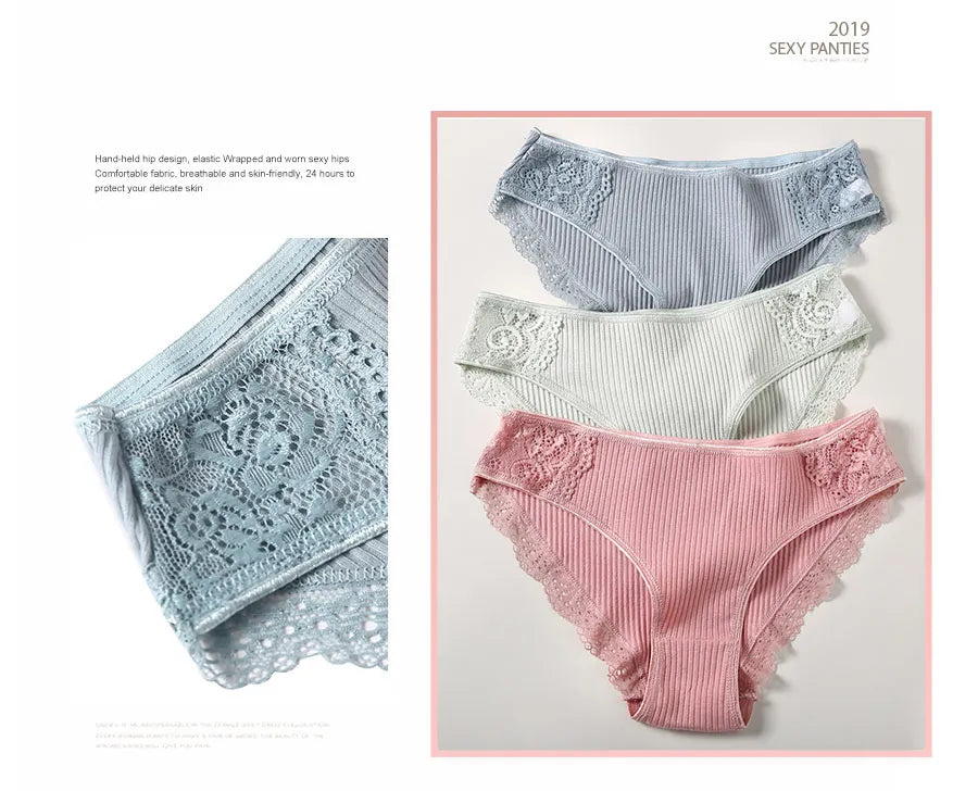 FINETOO 3Pcs/set Women Cotton Panties