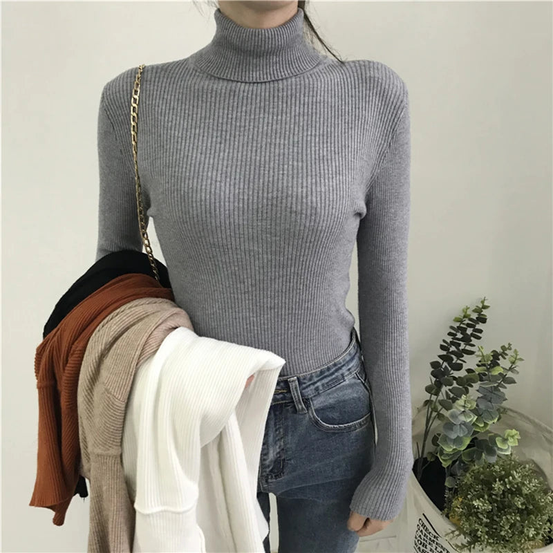 Turtleneck Sweater Womens 2024 Autumn Winter Tops Korean Slim Women Pullover Jumper