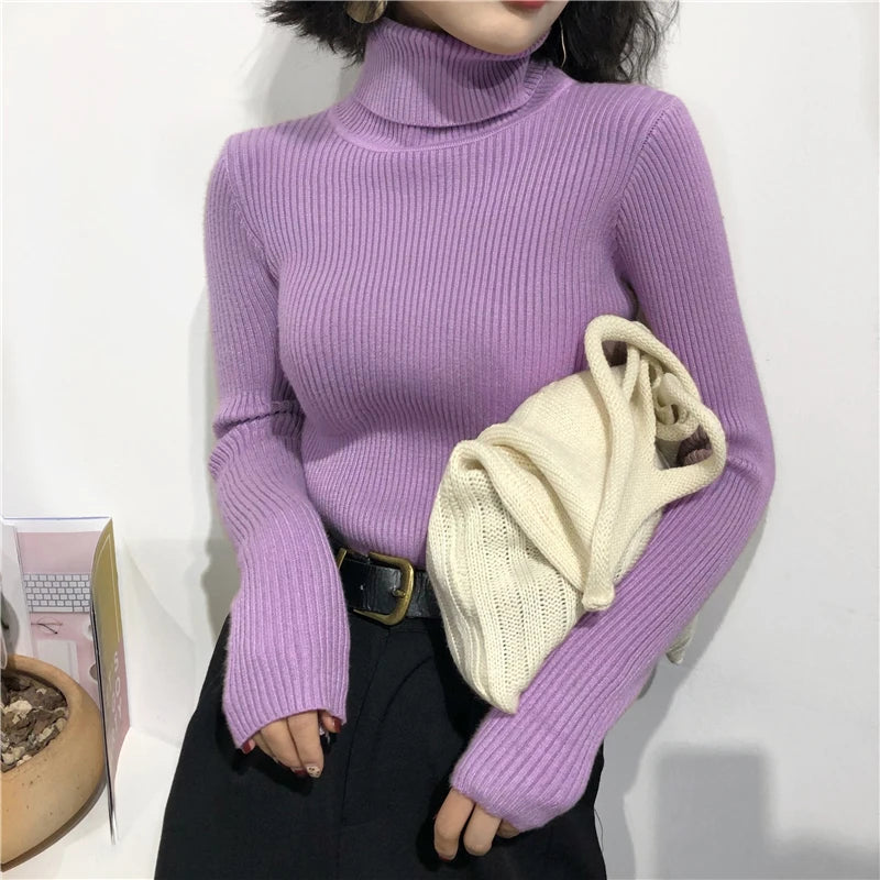 Turtleneck Sweater Womens 2024 Autumn Winter Tops Korean Slim Women Pullover Jumper