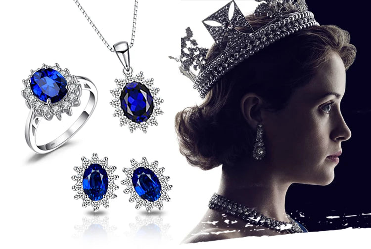 JewelryPalace Princess Diana Created Blue Sapphire Ruby Simulated Emerald 925 Sterling Silver Pendant Necklace Women No Chain