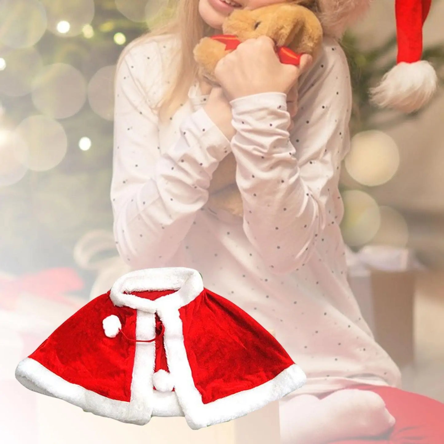 New Year Winter Red Velvet Cape Cloak Christmas Women Girl Shawl Party Costumes Dress Decoration Santa Claus