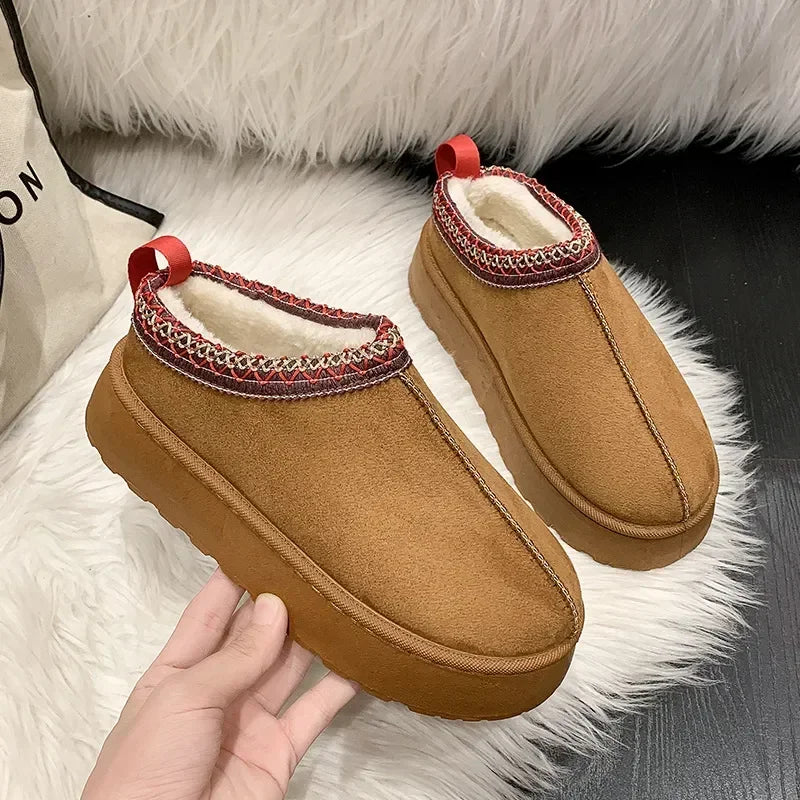 Winter New Cashmere Warm Thick Soles Without Heel-covered Hair Half Slipper Cotton Shoes for Women