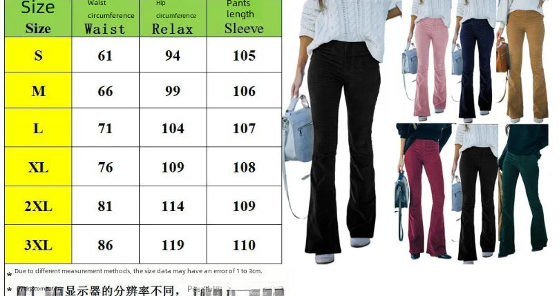 High-waisted Solid Color Women's Clothing Corduroy Casual Pants Bell-bottom Slimming Trousers