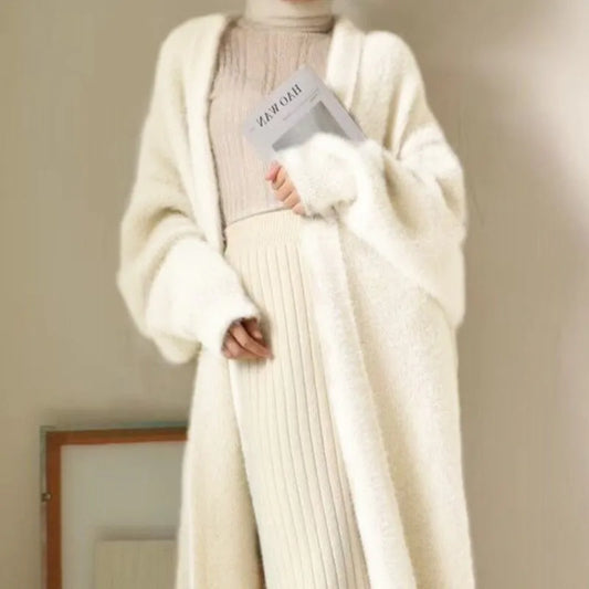 white Long Cardigan for women
 new winter clothes Knitted fluffy long sleeve Cashmere sweater coat korean style