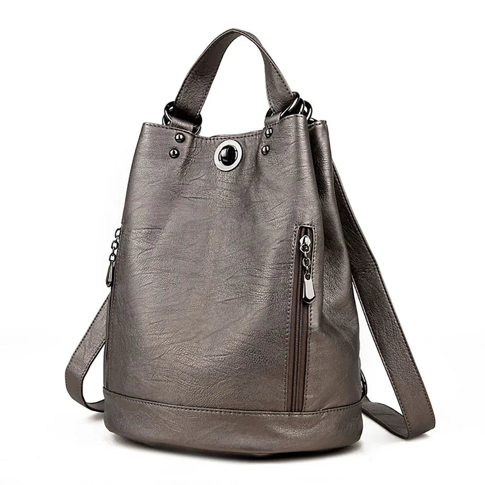 Women Leather Backpacks Multifunction Women Vintage Shoulder Bag Ladies Rucksack Large Capacity