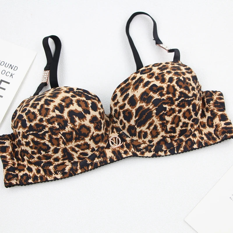 2024 New Sexy Leopard Print Underwear For Women Push Up Bra Sets Seamless Khaki Beige Black Female Lingerie