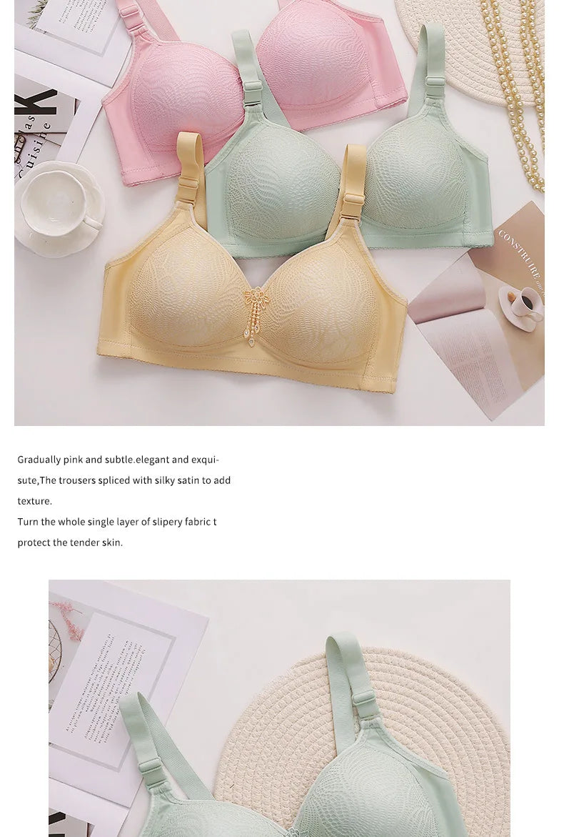 Sexy Lace Flower Surface Women Bra Four Rows Of Three Buttons No Steel Ring Large Size Underwear Skin-Friendly