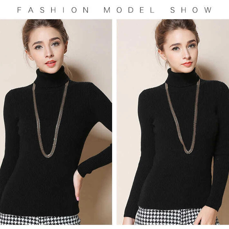 Pullover Elastic Knit Ladies Jumper Casual Solid Black Female Basic Tops