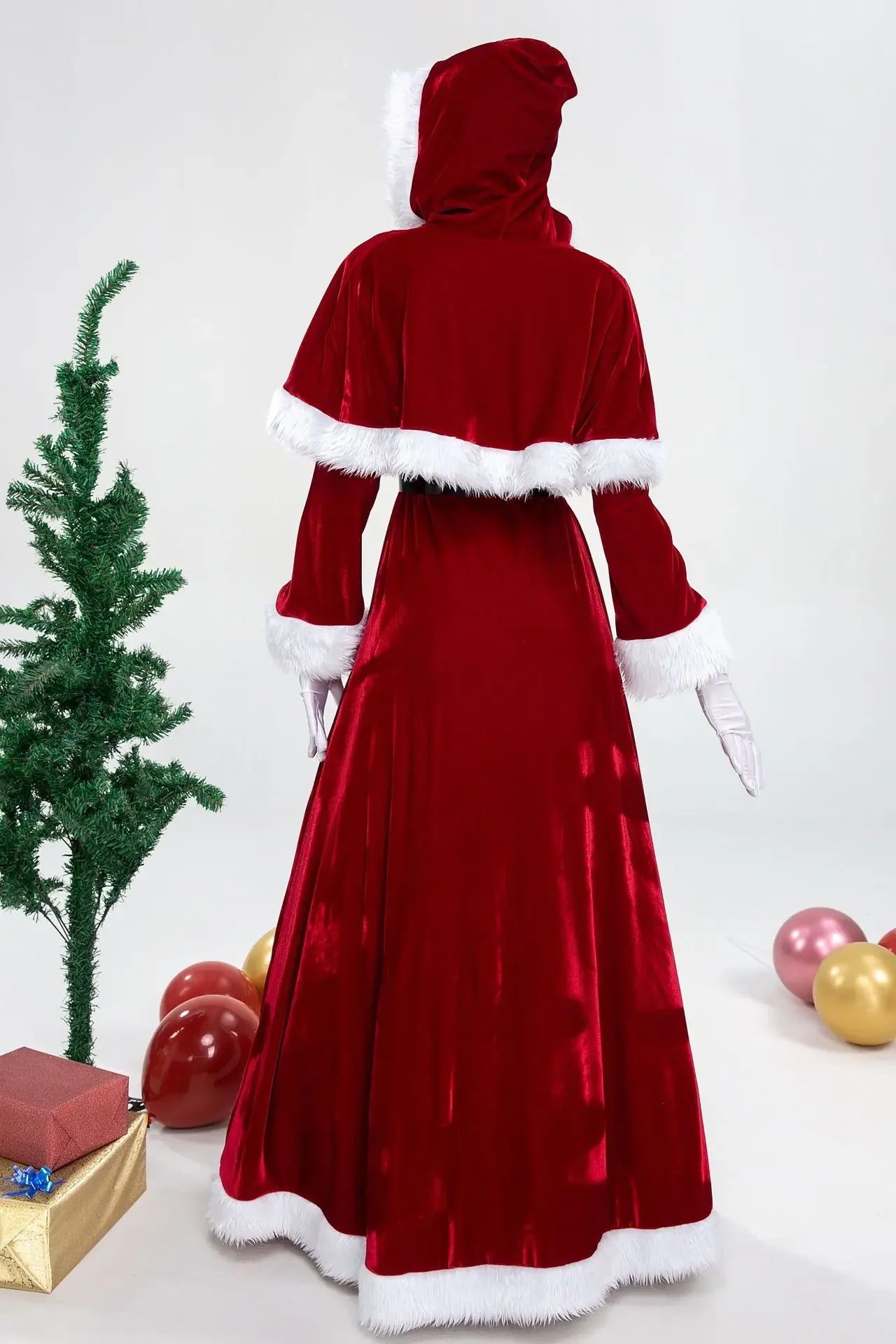 Deluxe Classic Mrs. Claus Christmas Costume Xmas Party Santa Claus Cosplay Women Red Dress